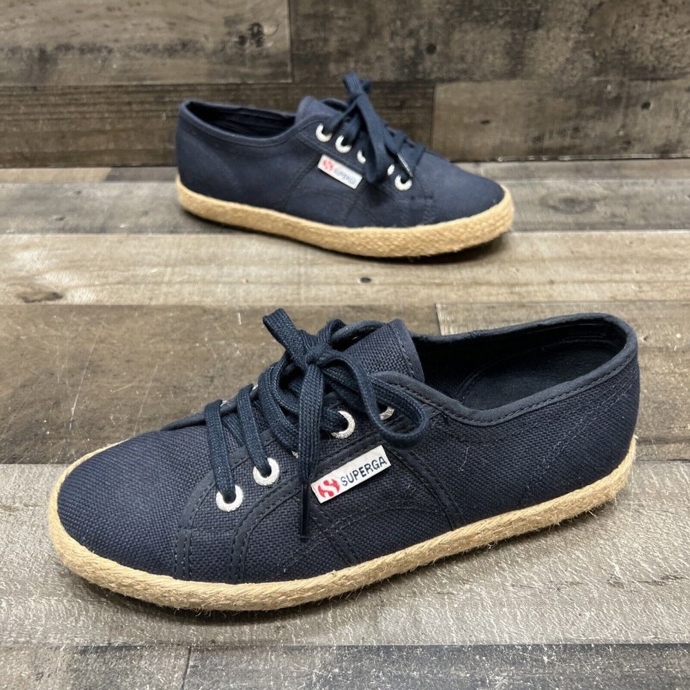 Superga Womens Navy Blue Canvas Rubber Sole Casual Sneakers Size 7.5 (38)